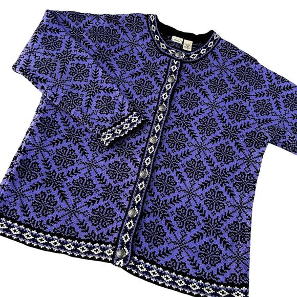 Vintage 90s L.L. Bean Norwegian Wool Nordic Fair Isle Coquette Ski Lodge XL - Picture 3 of 8